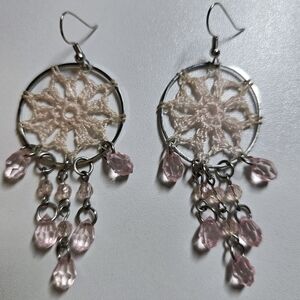 Elegant Pink and Silver Dreamcatcher Earrings